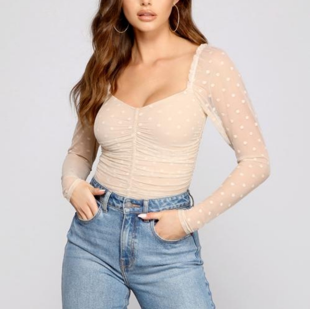 Size M Nude/Pink Polka Dot Bodysuit